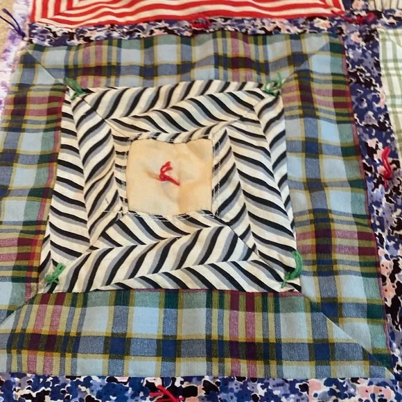 Handmade Vintage Square Tie Quilt 53 x 35 Inches - Picture 13 of 15